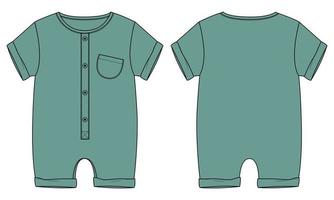 Summer bodysuit Romper Technical Fashion Flat sketch vector illustration template  for kids.