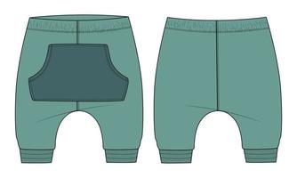 plantilla de boceto plano de moda técnica de pantalón de chándal básico de jersey de algodón polar para niños. vector