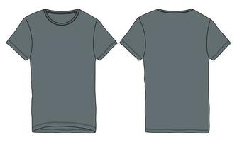 Short sleeve T-shirt technical fashion Flat sketch vector illustration Template front and back views.