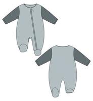 Baby bodysuit Romper Technical Fashion Flat sketch vector illustration template Front And back views