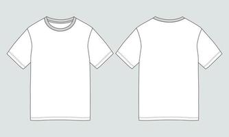 Short sleeve T-shirt technical fashion Flat sketch vector illustration Template front and back views.
