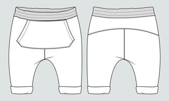 plantilla de ilustración de vector de boceto plano de moda técnica de pantalones de chándal para niños.