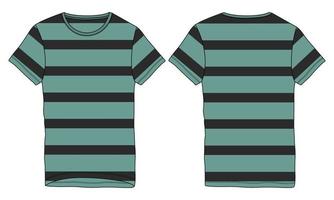 Short sleeve With yarn dye stripe T-shirt technical fashion Flat sketch vector illustration Template front and back views.