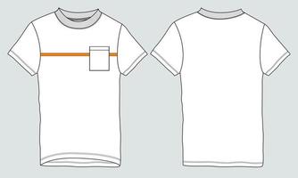 Short sleeve with pocket T-shirt technical fashion Flat sketch vector illustration Template front and back views.