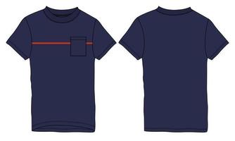 Short sleeve with pocket T-shirt technical fashion Flat sketch vector illustration Template front and back views.