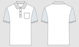 Short sleeve Polo shirt technical fashion Flat sketch vector illustration template front and back views.