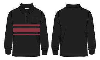 Long sleeve Polo shirt with pocket technical fashion flat sketch vector illustration template front and back views.