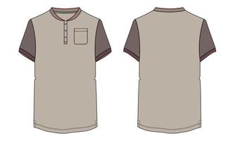 Short sleeve t shirt with pocket technical fashion Flat sketch vector illustration template front and back views.