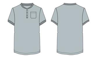 Short sleeve t shirt with pocket technical fashion Flat sketch vector illustration template front and back views.