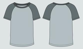 camiseta de manga corta raglán moda técnica dibujo plano vector ilustración plantilla frontal, vistas traseras