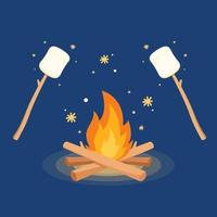 Burned Marshmallows. Marshmallow stick and Bonfire vector. vector