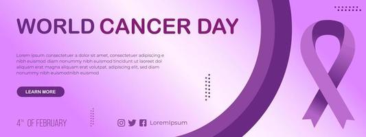 Gradient World cancer day social media cover template horizontal banner with cancer day ribbon vector
