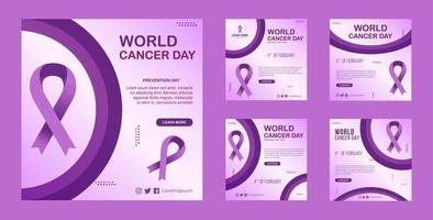 Gradient world cancer day social media Instagram posts collection against cancer vector