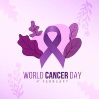 ilustración del día mundial del cáncer con cinta del día del cáncer y floral para etiquetas vector