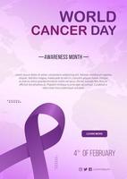 Gradient world cancer day vertical poster template with cancer ribbon vector