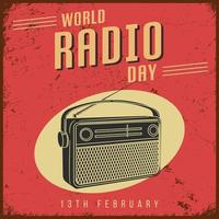 fondo del día mundial de la radio en estilo vintage con texturas grunge e ilustración de radio vector
