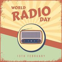 World radio day background in vintage style with grunge textures and radio illustration vector