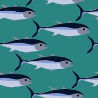 patrón sin fisuras de atún, peces sobre un fondo azul-verde vector