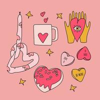 Hand drawn esoteric valentine's day elements vector