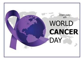 world cancer day ribbon  and world map illustration design vector