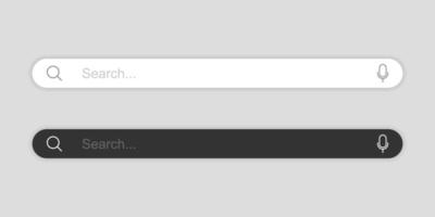 Light and dark mode search bar mockups with shadow effect isolated on grey background. vector