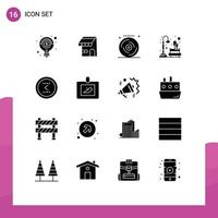 Pictogram Set of 16 Simple Solid Glyphs of town night shop moon party Editable Vector Design Elements