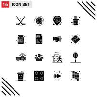 Group of 16 Solid Glyphs Signs and Symbols for scale pencil jewelry holder pin Editable Vector Design Elements