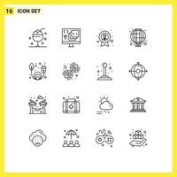 conjunto de 16 iconos modernos de la interfaz de usuario signos de símbolos para la insignia de la medalla de desarrollo de linterna china elementos de diseño vectorial editables vector