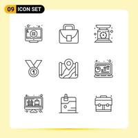 Pictogram Set of 9 Simple Outlines of ribbon leader check weight award winner Editable Vector Design Elements