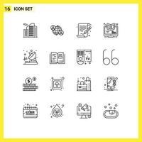 Set of 16 Modern UI Icons Symbols Signs for online learning global e file Editable Vector Design Elements