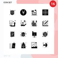 16 User Interface Solid Glyph Pack of modern Signs and Symbols of health fitness lamp disease extractor Editable Vector Design Elements