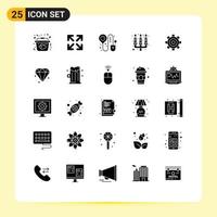 Mobile Interface Solid Glyph Set of 25 Pictograms of setting general check in basic flame Editable Vector Design Elements