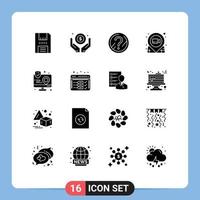 16 Universal Solid Glyphs Set for Web and Mobile Applications pushpin movie hand location solution Editable Vector Design Elements