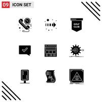 Solid Glyph Pack of 9 Universal Symbols of browser success golf speech approve Editable Vector Design Elements