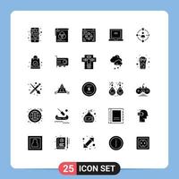 25 User Interface Solid Glyph Pack of modern Signs and Symbols of hand bag technology web user touch Editable Vector Design Elements