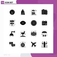 Group of 16 Solid Glyphs Signs and Symbols for folder document food data shop Editable Vector Design Elements