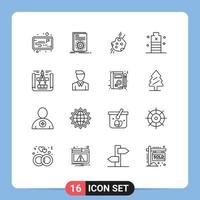 Outline Pack of 16 Universal Symbols of power essential asteroid energy comet Editable Vector Design Elements