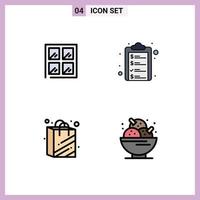 4 Universal Filledline Flat Color Signs Symbols of window supermarket check list money dessert Editable Vector Design Elements