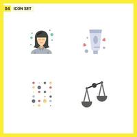 Modern Set of 4 Flat Icons and symbols such as female instructure data woman toothpaste balance Editable Vector Design Elements