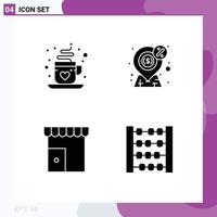 4 Thematic Vector Solid Glyphs and Editable Symbols of coffee building tea money marketplace Editable Vector Design Elements