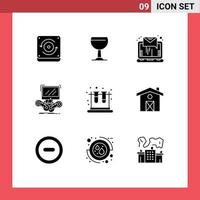 Pack of 9 Modern Solid Glyphs Signs and Symbols for Web Print Media such as test school online online internet Editable Vector Design Elements