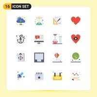 Pictogram Set of 16 Simple Flat Colors of anchor favorite graph like heart Editable Pack of Creative Vector Design Elements