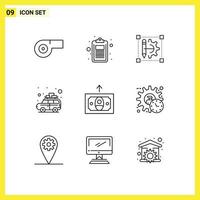 9 Creative Icons Modern Signs and Symbols of finance bus edit travel camping Editable Vector Design Elements