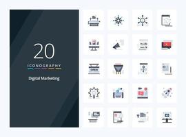 20 Digital Marketing Flat Color icon for presentation vector