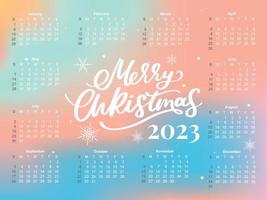 2023 Calendar year vector illustration. The week starts on Sunday. Christmas snowflakes calendar 2023 template. Calendar design Sunday in red colors. Vector