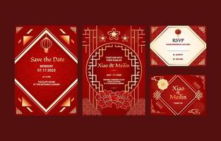 Deep Red Chinese Wedding Invitation vector