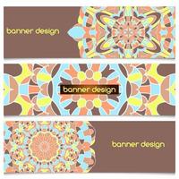 Abstract geometric header vector background with mandala. Set of vector banners with abstract geometric colored shapes. Ethnic pattern cards set.