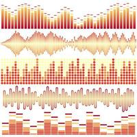 Vector set of orange sound waves. Audio equalizer. Sound and audio waves isolated on white background.