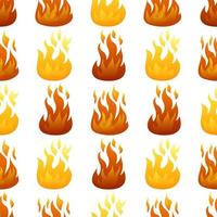 Seamless pattern with fire flame on white background. Vector illustration.