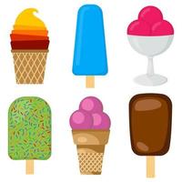 Set of vector illustration of multicolored creamy ice cream.